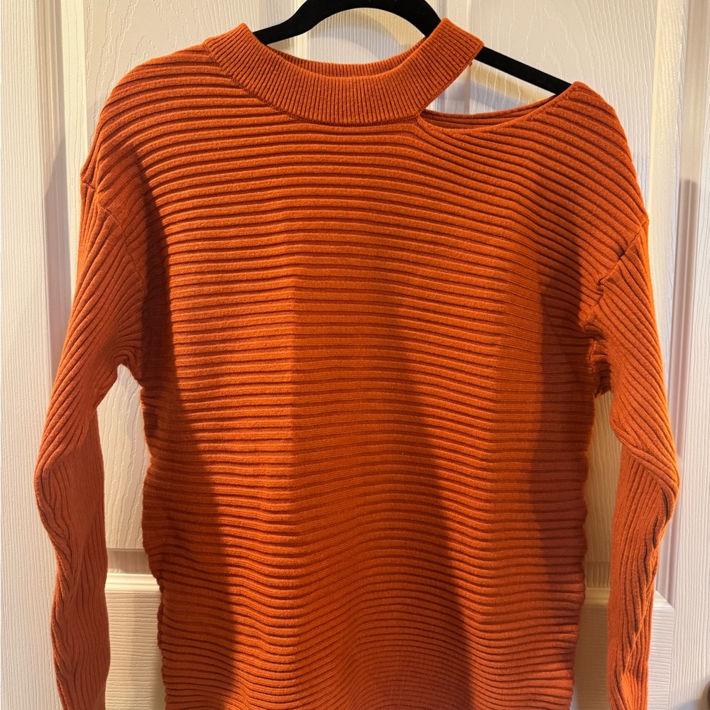 Orange Ribbed Cutout Sweater
